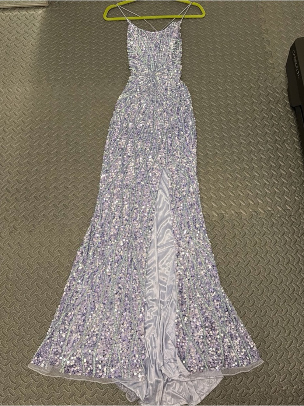 Primavera Couture Lavender Sequin Spaghetti-Strap Prom Gown